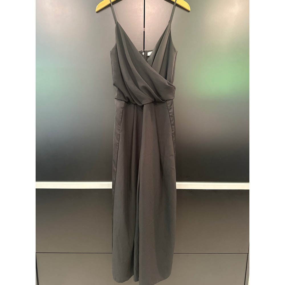 Saunders Collective‎ Black Spaghetti Strap Jumpsuit Wide Leg Surplice Size 2